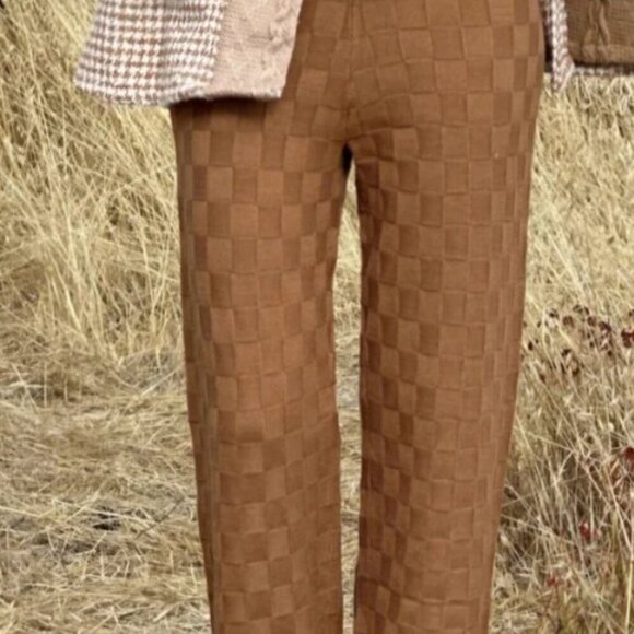 Double Zero Pants - Womens Double Zero Brown Checkered Textured Pants – Size M